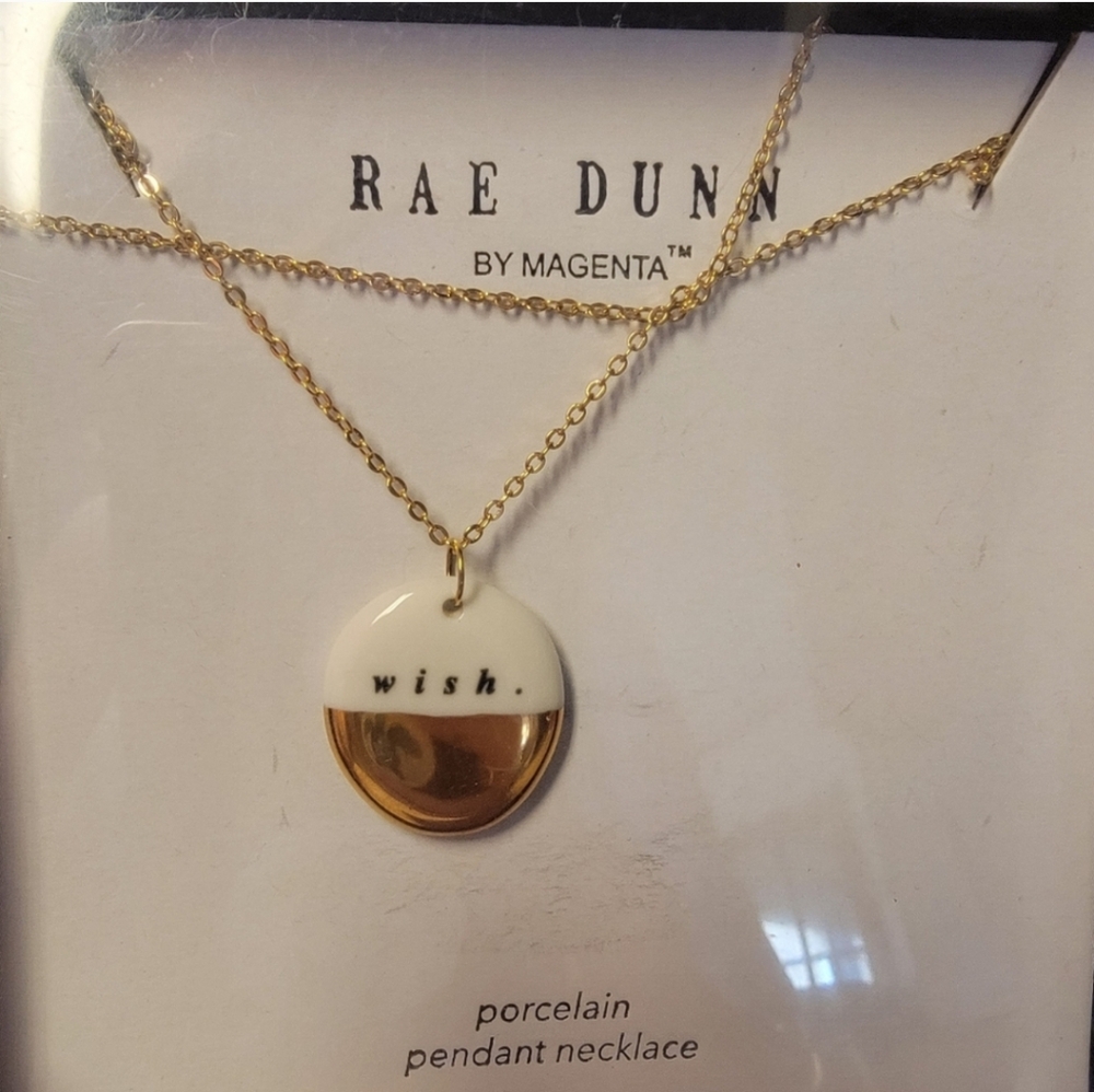 Rae Dunn Gold and White Porcelain Pendant Necklace
